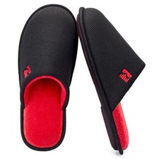 Mens Two Tone Memory Foam Scuff Slippers 13-14 Black/Red