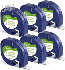 6-Pack Label Maker Paper Compatible with DYMO Letratag Refills 91330