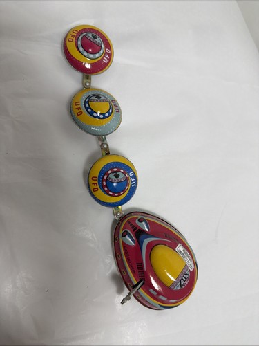 Wind Up Tin Toy UFO Satellite Space Ship Train Fying Saucer Juyou JMT 49