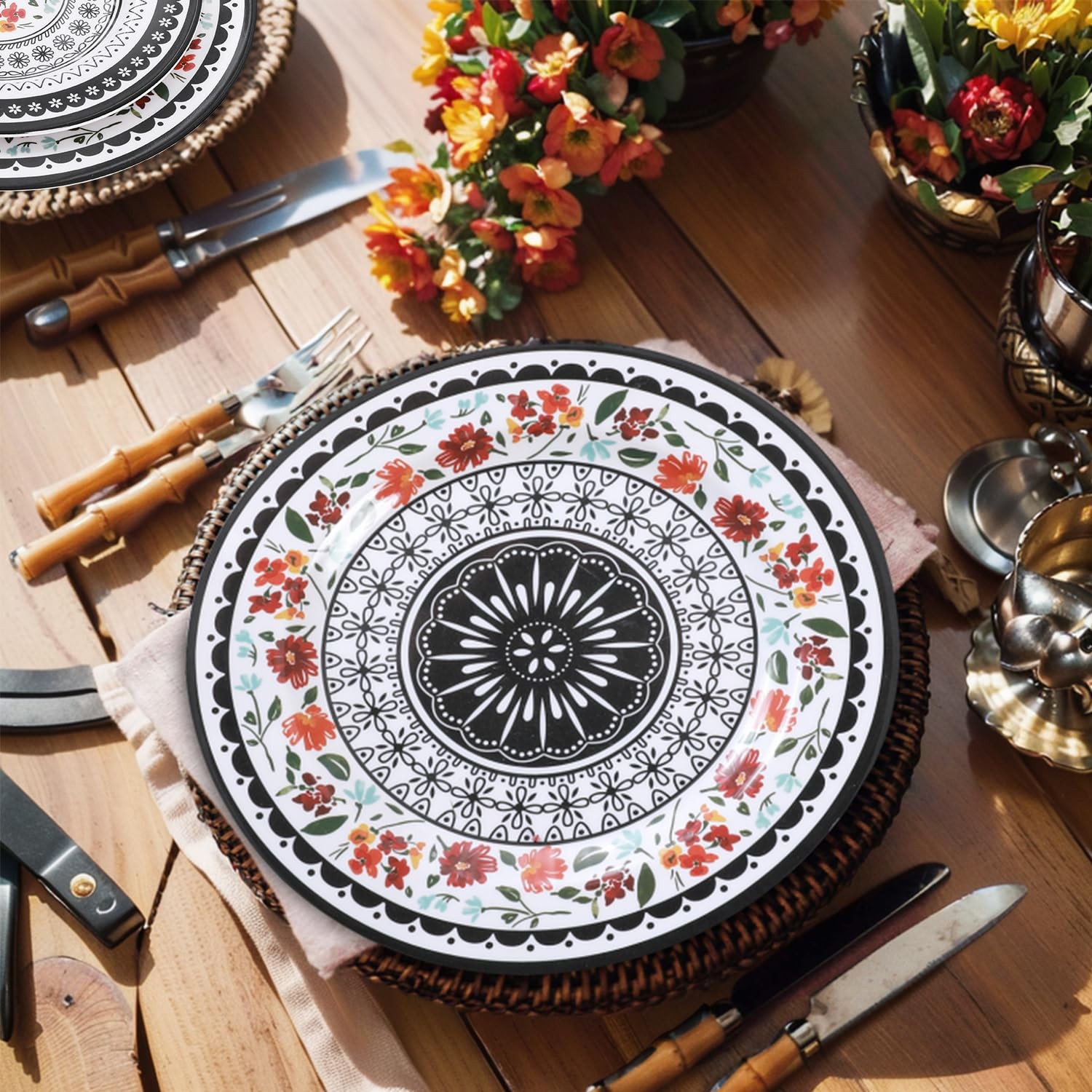 12-Piece Melamine Dinnerware Sets, Unbreakable Dinner Dishes Set for Indoor and