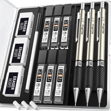 Nicpro 0.7 mm Art Mechanical Pencil Set in Storage Case, 3 PCS 3 Pack, Black 