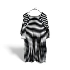 Talbots Womens Large Navy White Striped Midi Dress Nautical Coastal 6270