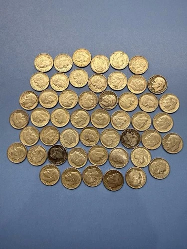 Roosevelt Dimes Silver Roll of 50 1964 and Predates Circulated Coins 90% Silver