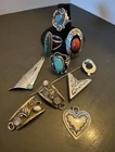 Vintage Native American Sterling Silver Rings Pendants Watch Tips Lot Of 10