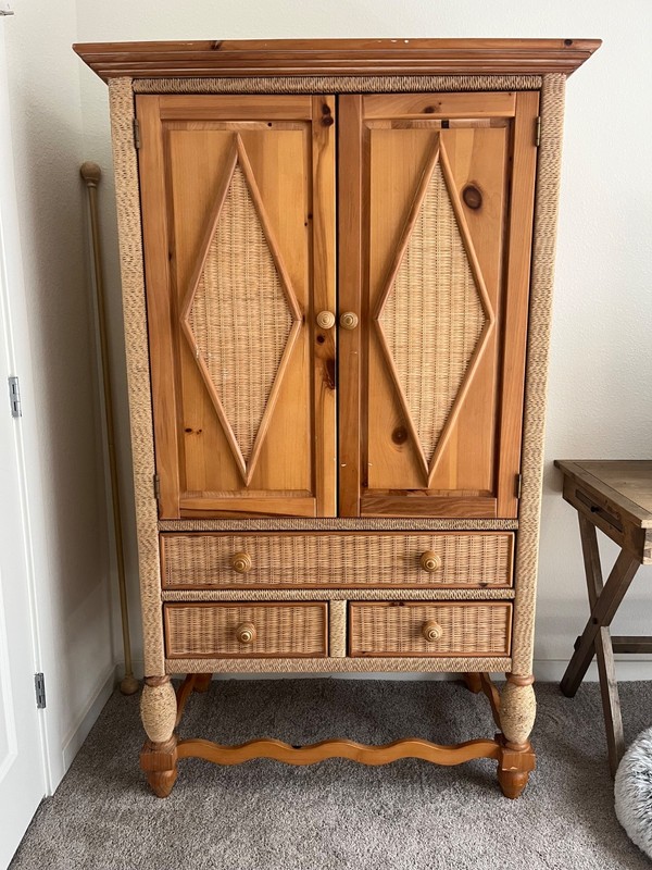 Lexington Wicker and Wood Armoire - Vintage Henry Link