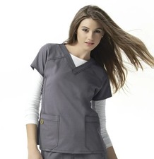WONDERWINK Pockets 4Way Stretch Women's Short Sleeve Scrub Top -SMALL- Gray 6214