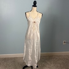 VTG White Satin Lace Slip Dress Nightgown Large Coquette Bridal Lingerie size L