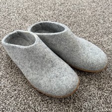 Glerups Mens Size 10 EU 44 Gray Wool Clog Slippers Casual Comfort Rubber Sole