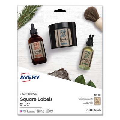 Avery  Square Print-to-the-Edge Labels, 2 x 2, Kraft Brown, 300/Pack