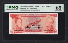 Venezuela 5 Bolivares 13-3-1973 P50gs  Specimen N.006  UNC Grade 65 Top Pop