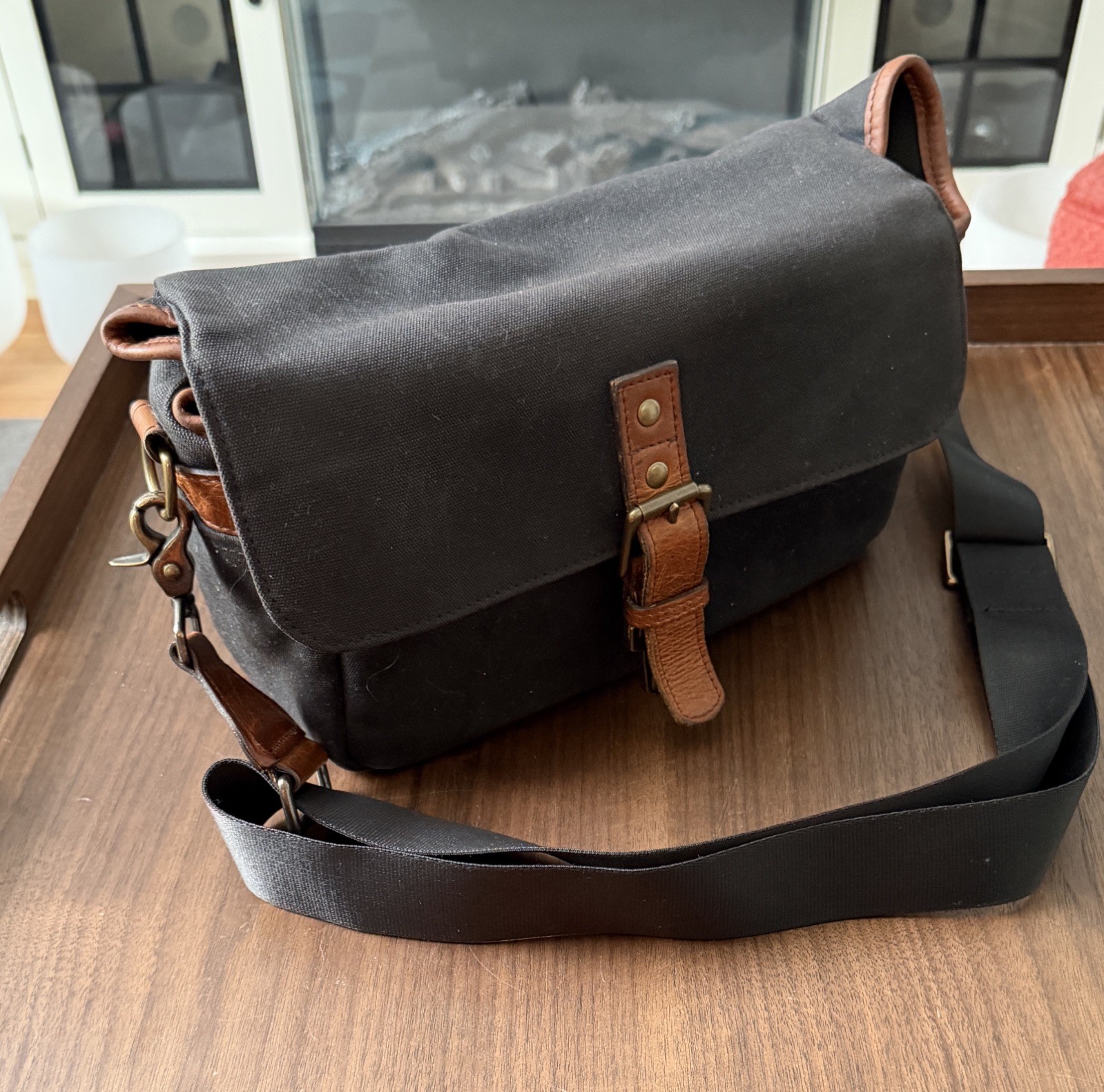 ONA The Bowery Camera Bag Black Color Canvas Leather Brass B