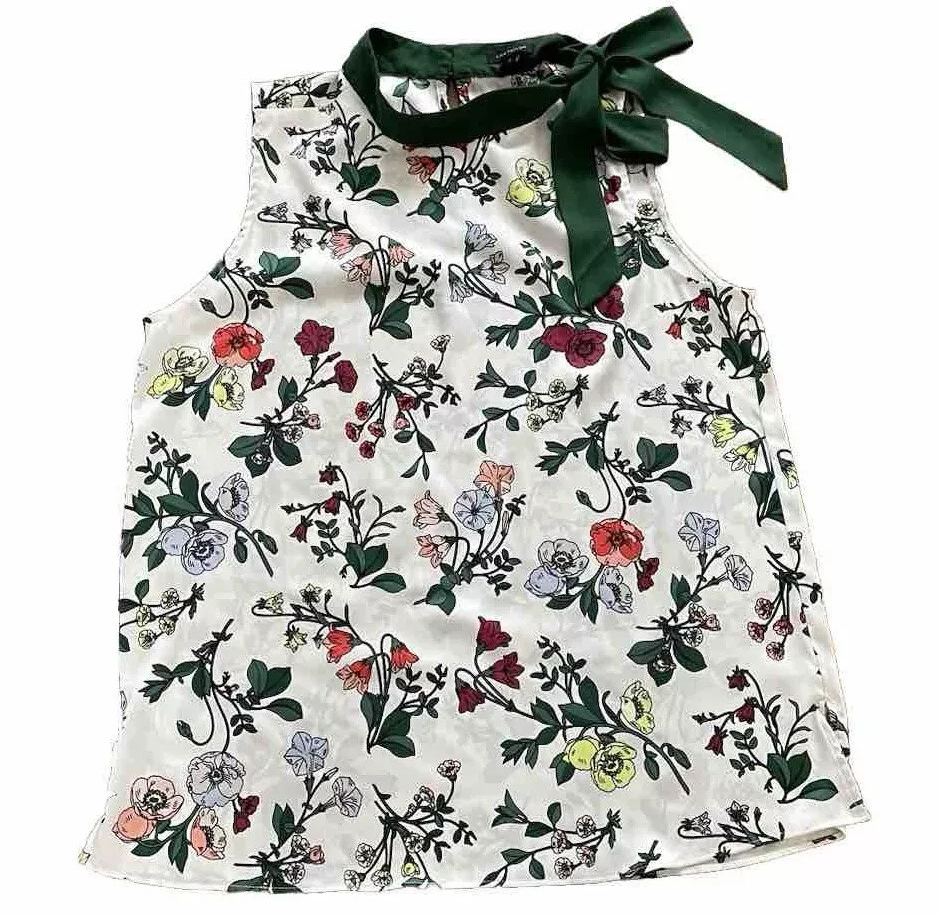 NWT Ann Taylor Loft  Women's XXL T Sleeveless Floral Tank Top, Green Neck Tie