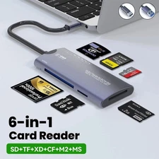 6-in-1 USB-C/USB2.0 Card Reader SD TF XD CF M2 Memory Adapter for Data Transfer