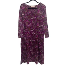LA CERA Dress Womens Size 1XL Purple Floral Pockets Stretch Artsy Comfy Cottage