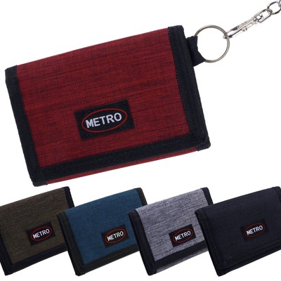Metro Herren Jungen Canvas dreifach faltbare Geld & Karten Geldbörse mit Kette