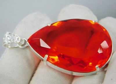 Natural 125.80 Ct Mexican Fire Opal Red Orange Pear Cut Certified Pendant Gems