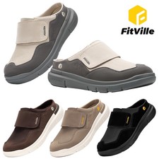 FitVille Mens Wide Diabetic Slippers Slip On Shoes Arch Support for Swollen Feet