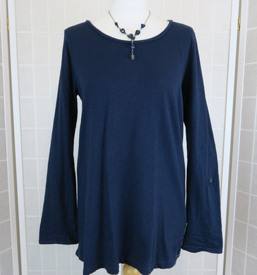 Weird Fish Tunic Top UK 12 Navy Multicoloured Button Back Long Sleeve Hi Low Hem