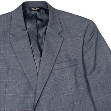 Jos. A. Bank Men's Slate Blue Plaid Windowpane Sport Coat 46R 100 Wool