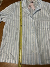 VICTORIA'S SECRET Pajama Set Soft Sky Stripes Blue Cotton Modal TOP M PANTS XS