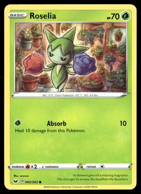 Roselia 002/202 Common Sword & Shield Pokemon Lightly Played