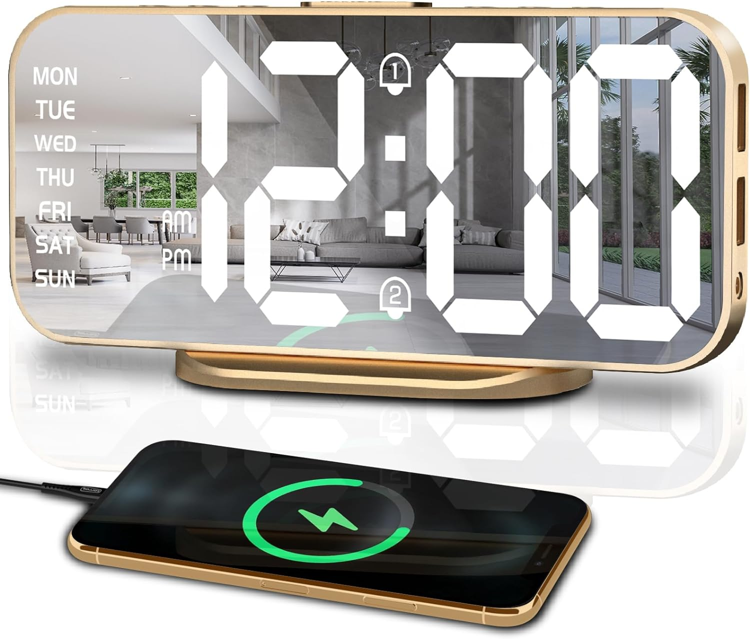 LED Mirror Alarm Clock with Large Display and Adjustable Dimming for Bedrooms