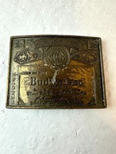 Vintage Budweiser Anheuser-Busch Genuine Lager Beer Embossed Brass Belt Buckle