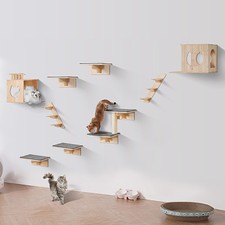 Wall Mounted Cat Shelves Tree with Jumping Boards Nests Hammock Set of 9