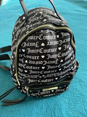 Juicy Couture Monogram Logo Pattern Backpack Purse Bag Gray Black Nice Condition