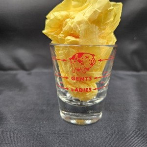 Ladies Gents Hogs Pigs Novelty Shot Glass 1 oz Barware 2.25”.