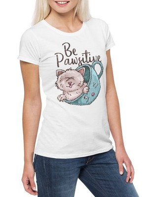Be PawsitIVe Damen T-Shirt Cat Cats Katze Love Liebe Gamer Gaming Games Pixel