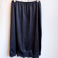 Black Lace Trim Midi Slip Skirt Size L Semi-Sheer Lingerie Style Gothic