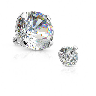 Certified 14K Solid White Gold 14G Dermal Top 3mm Round Lab Created Diamond