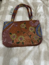 Cache Women's Orange Multi Flora FullyBeaded Clutch Purse Evening Hand Bag B16 