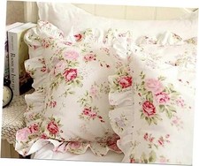 Country Rose Roses Pink Floral Print Pillowcases Vintage Ruffles Bedding