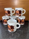 Six Vintage Hazel Atlas  Mushroom  Milk Glass Mugs