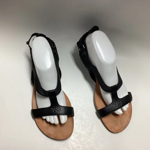 Yohji Yamamoto Y 3 Adidas sandali in pelle taglia 8D UK neri cinturino piatto alla caviglia