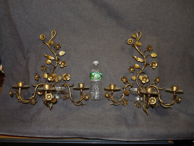 Nice Pair of Antique/Vintage Painted Metal Candle Wall Sconces
