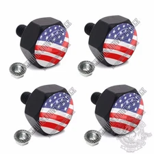 4 Black Billet Hex Lic Fastener License Plate Frame Tag Bolts USA AMERICAN FLAG