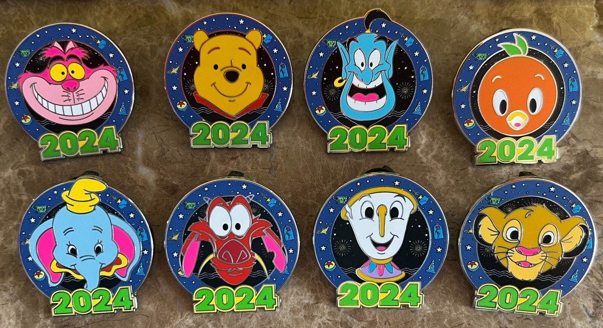 Disney Parks 2024 Mystery Pin Complete Set Of 8 Pins + Boxes