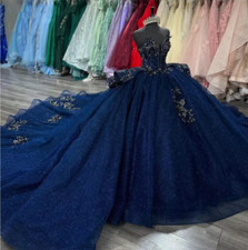 Navy Quinceanera Dress Swee15 16 Glitter Princess vestidos 16 Quince Ball Gowns