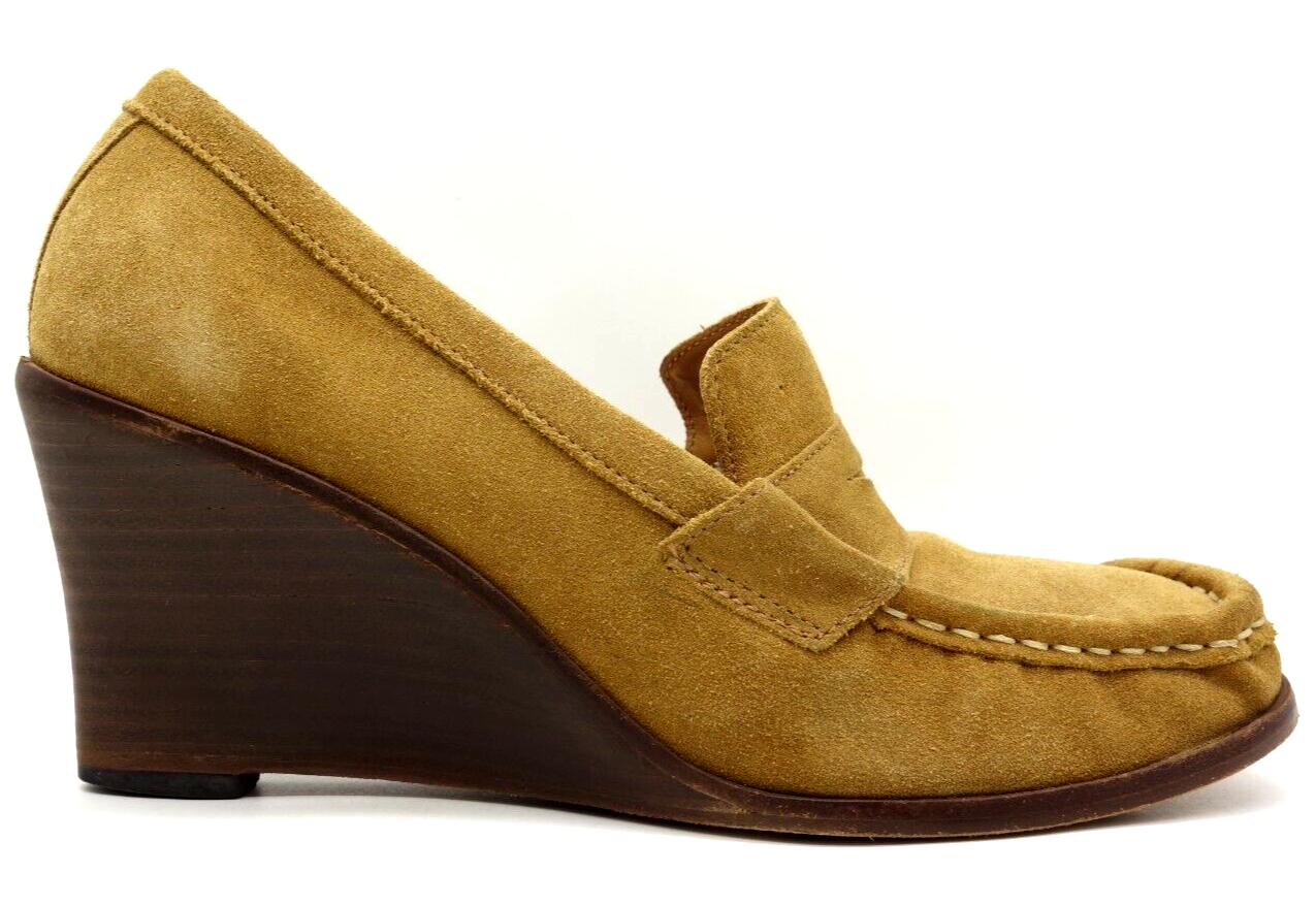 Michael Kors Brown Leather Wedge Heel Penny Loafers Shoes Women's 9.5 M |  eBay