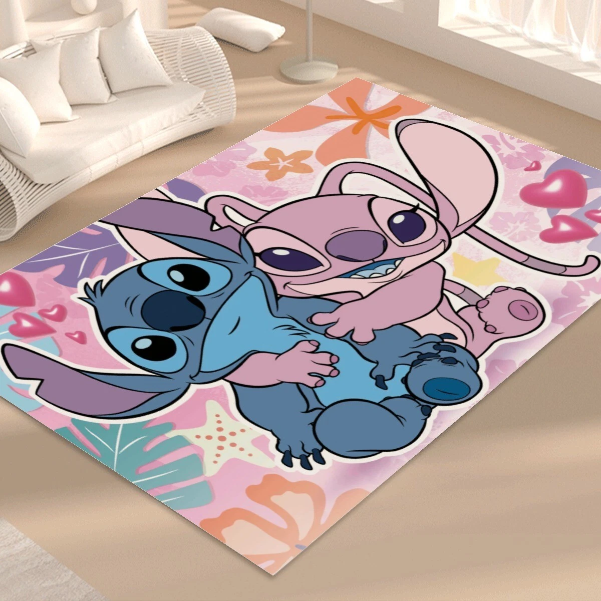 Angel Hugging Stitch Print Foldable Rectangular Floor Rug