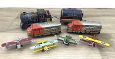 Vintage Trains And Planes, Tin Litho Toy Train Cars, Santa Fe Toy Train, 8 Piece