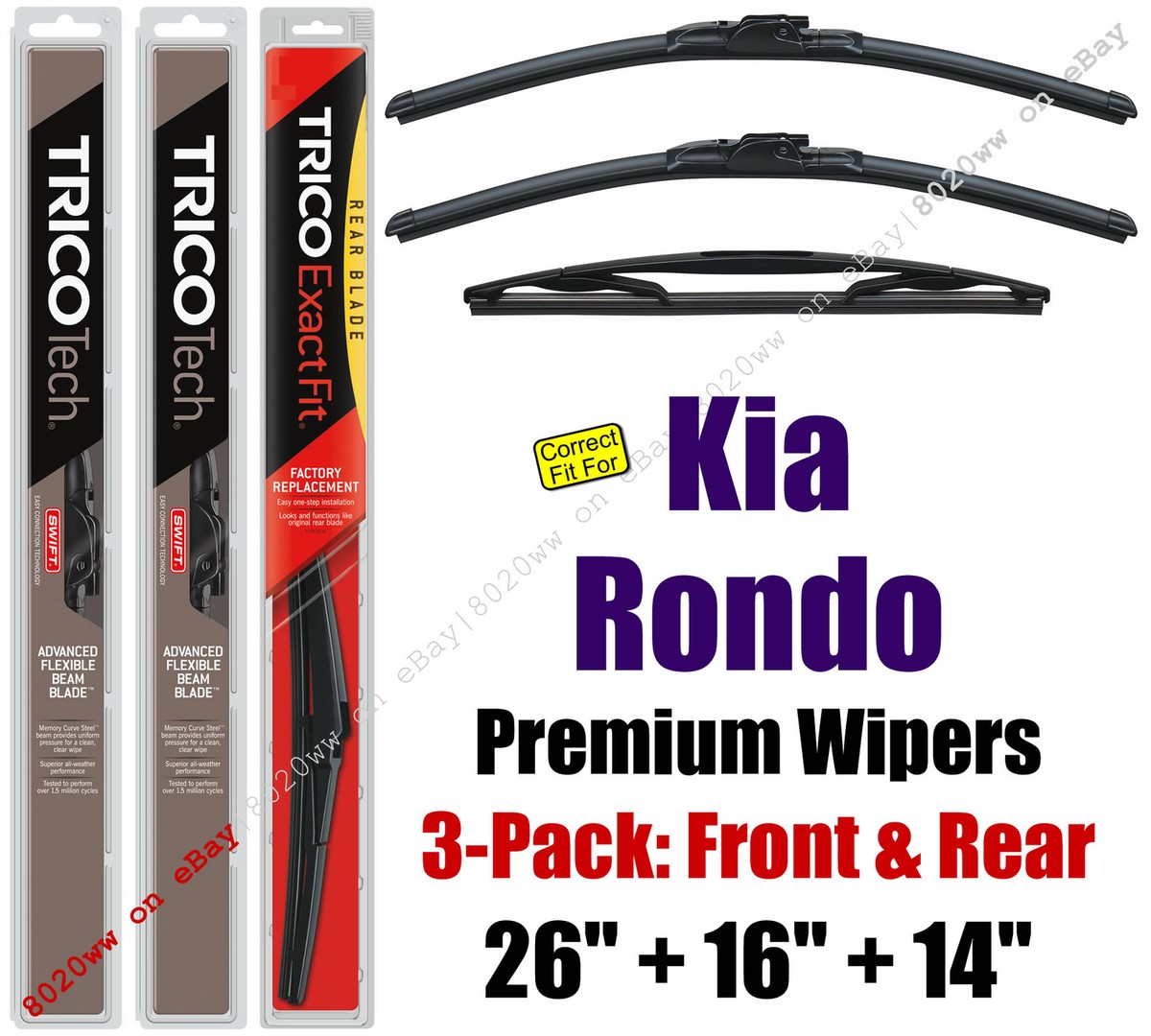 ぶー Wipers 3-Pack Premium Front Special Rear - fit 2007-2012 Kia