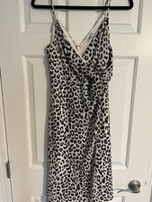 Express Cream Black Animal Print Slip Dress XS