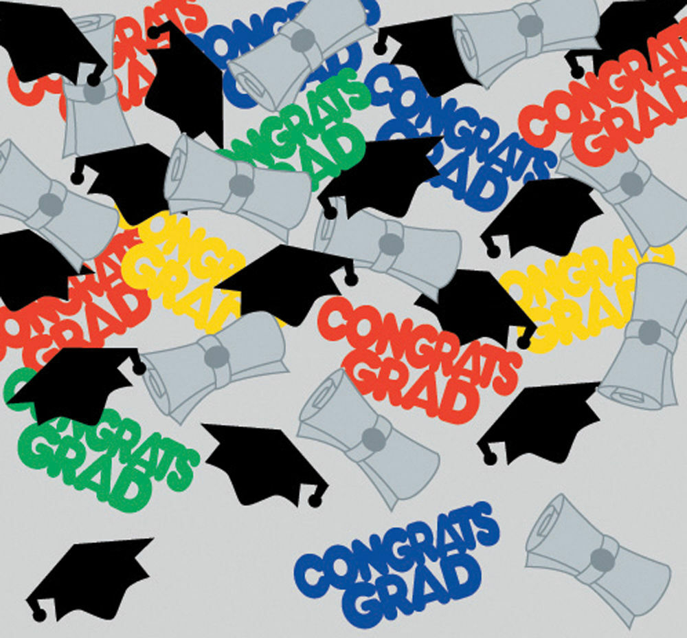 Graduation Table Confetti Party Decorations Mortar Boards Colour Congrats Grad