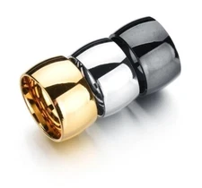 Men S Stainless Steel Dome Ring, 12mm Wide Polished Wedding Band, Comfort Fit