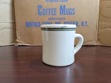 12 Victor Coffee Mug White w/Green hand Painted Stripes Vintage Diner 