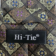 Hi-Tie Tie Men's 100% Silk Brown Tone Geometric 3.25"